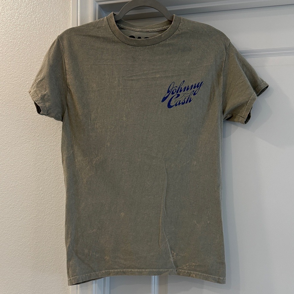 Johnny Cash Graphic Tee Small Olive Green Mineral Wash Walk The Line NWOT